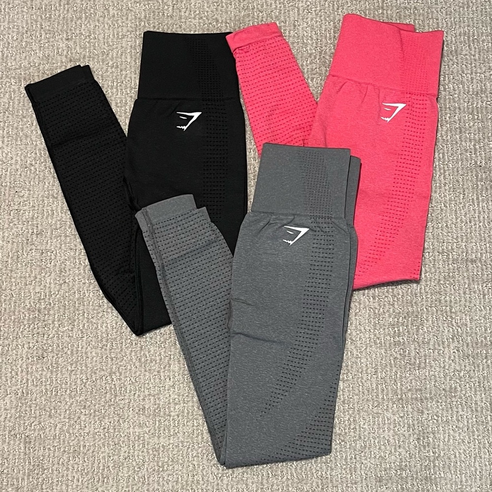 Gymshark Vital Seamless Leggings Bundle | XS, Black Pink & Grey